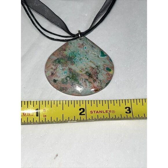 Grass Turquoise Jasper Pendant Necklace On A Cord Natural Statement Collar Boho - Picture 5 of 6